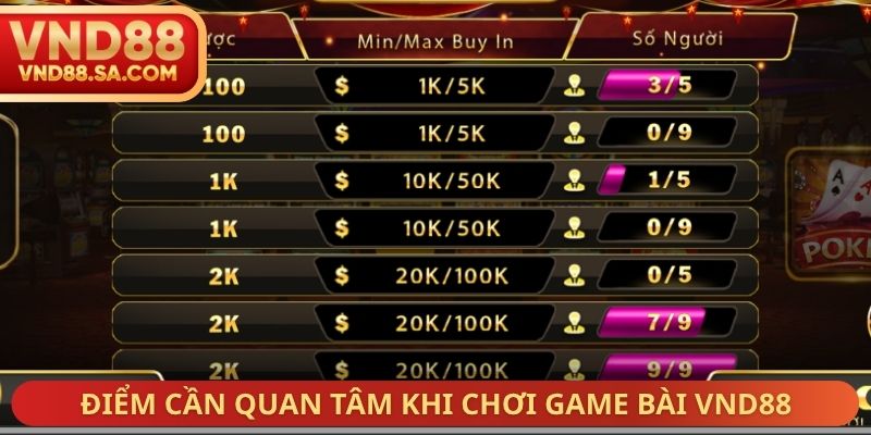 Điểm cần quan tâm khi chơi Game bài VND88