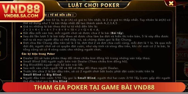 Tham gia Poker tại Game bài VND88