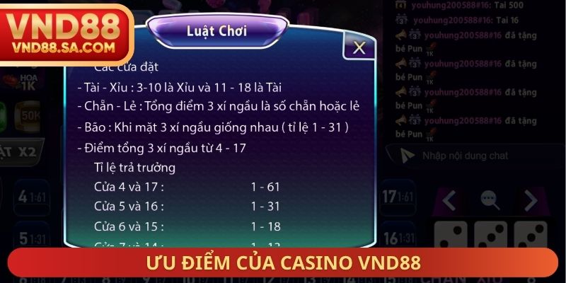 Ưu điểm của Casino VND88